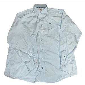 CINCH Light Blue Button Down Long Sleeve Mens Small Western Cowboy Preppy Flawed
